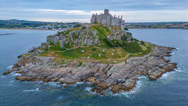 Sunset panorama view of St Michael's Mount in England