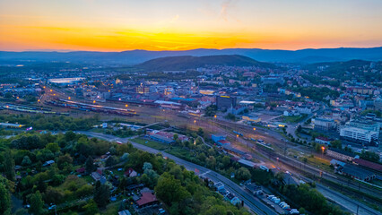 Fototapeta premium Aerial view of train station at Usti nad Labem, Czech republic
