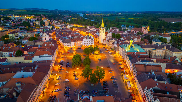 Sunset view of Peace square in Litomerice, Czech republic