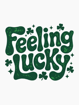 Bold retro feeling lucky lettering with shamrocks in a playful green typographic layout for st patrick's day shirts party decorations festive signage social posts and seasonal graphic design