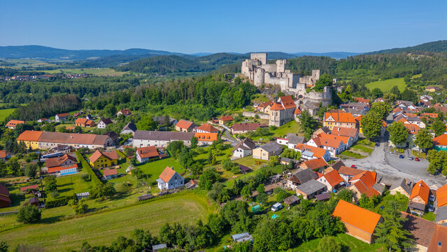 Rabi castle and South Bohemian countryside during a sunny day