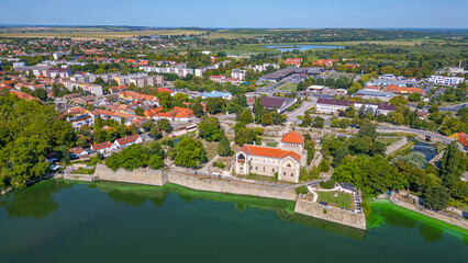 Fototapeta premium Tata castle viewed during a sunny day in hungary