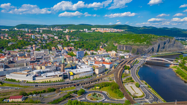 Panorama view of the city center of Usti nad Labem, Czech republ