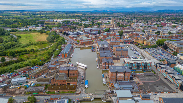 Panorama view of Gloucester docks in England