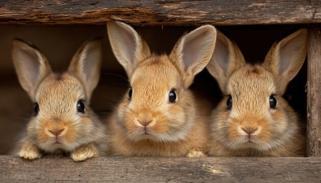 Baby Bunnies Emerging From A Rabbit Hutch: Observing The European Rabbit Oryctolagus Cuniculus In Action