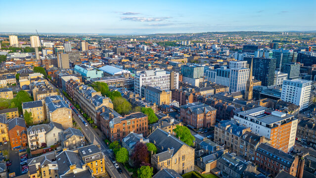 Panorama view of the city center of Glasgow, Scotland