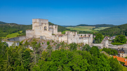 Fototapeta premium Rabi castle and South Bohemian countryside during a sunny day