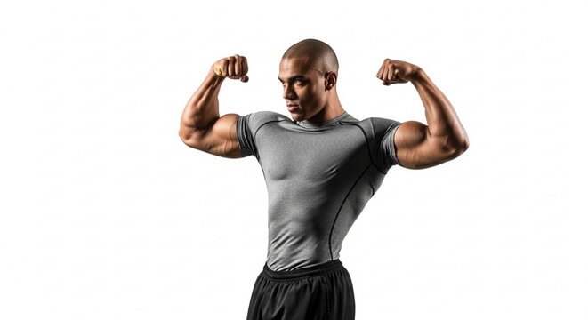 young man flexing muscles