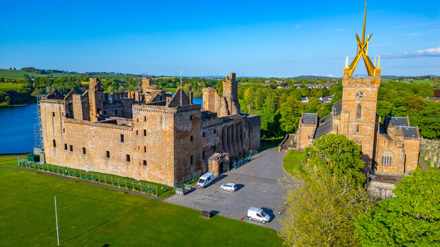 Aerial view of Linlithgow Palace and St Michael's Parish Church