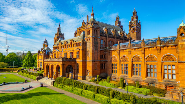 Panorama view of Kelvingrove Art Gallery and Museum in Glasgow,