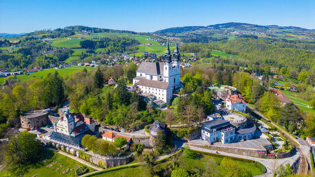 Panorama view of Poestlingberg basilica near Linz, Austria