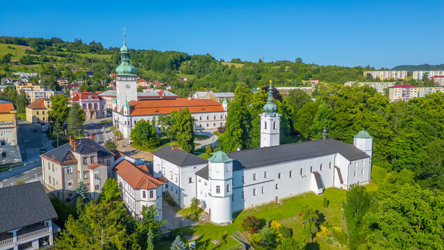Vsetin palace and Church of assumption of virgin mary in Vsetin,