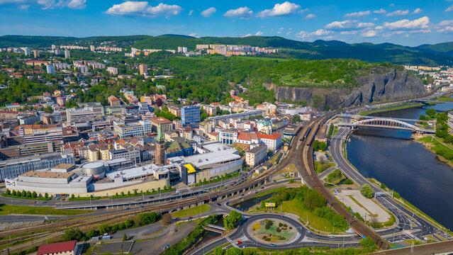 Panorama view of the city center of Usti nad Labem, Czech republ