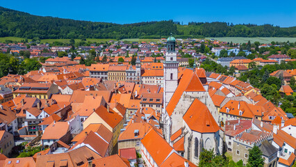 Naklejka premium Panorama view of city center of Prachatice, Czech republic