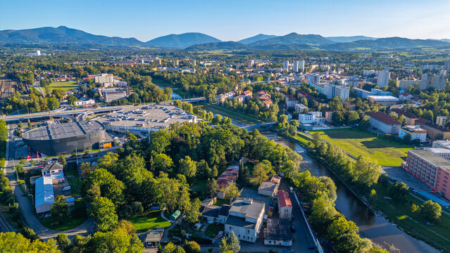 Panorama view of city center of Frydek-Mistek in Czech republic