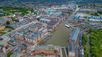Naklejka premium Panorama view of Gloucester docks in England
