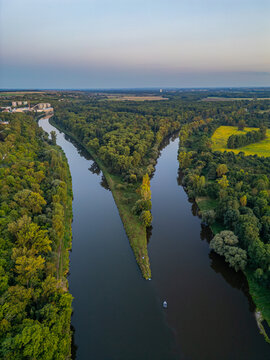 Confluence of Vltava and Labe rivers in Czech republic during su