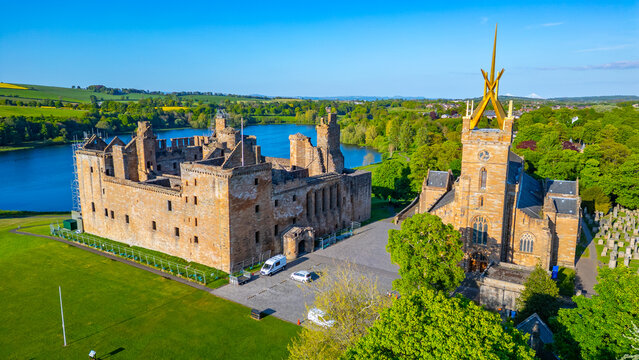 Aerial view of Linlithgow Palace and St Michael's Parish Church