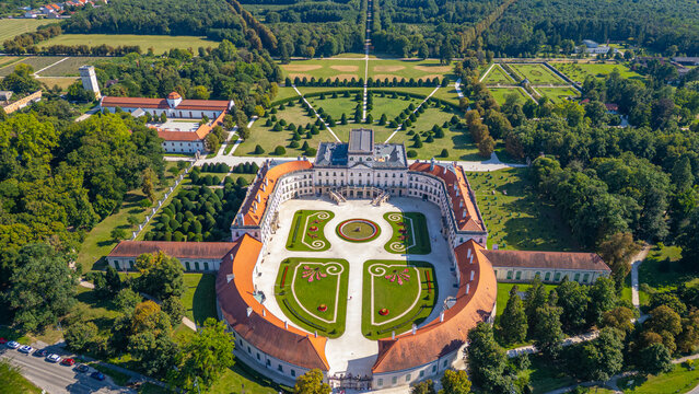 Panorama view of Esterhazy Castle in Fertod, Hungary