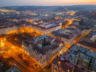 Fototapeta premium Sunset panorama view of Smichov part of Prague, Czech republic