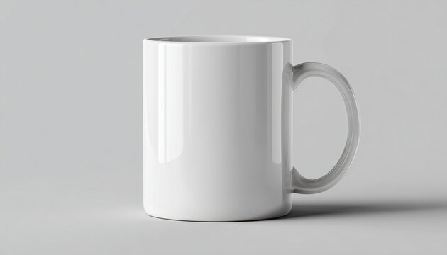 Empty White Ceramic Mug With Side View And Enamel Handle Mock-Up For Branding, Advertising, And Object Templates. Perfect For Your Designs!