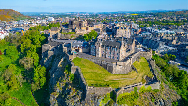 Aerial view of Edinburgh castle in Scotland