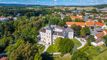 Summer day at Breznice castle and surrounding park in Czech repu