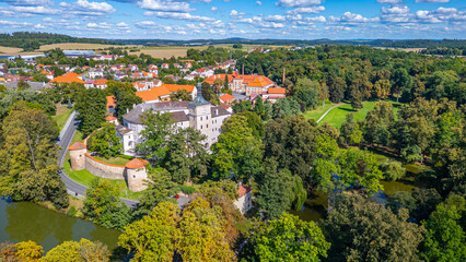 Summer day at Breznice castle and surrounding park in Czech repu