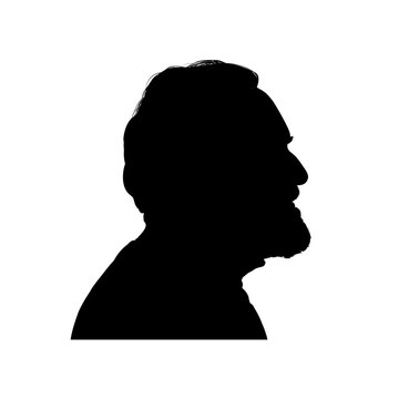  silhouette of an old man with a beard, profile view of a senior male head. Isolated.