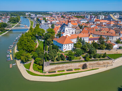 Aerial view of the old town of Gyor, Hungary