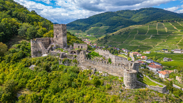 Ruins of Hinterhaus castle in Austria during a sunny day