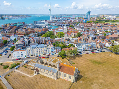 Panorama view of Portsmouth with royal garrison church, England