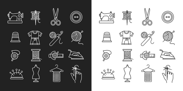 Sewing and tailoring icons line art for website or app.