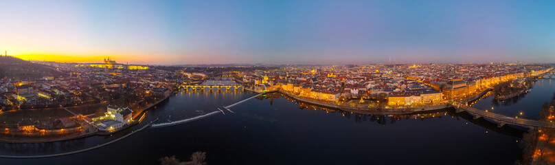 Fototapeta premium Sunset aerial view of Prague, Czech republic