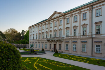 Fototapeta premium Sunrise view of the Mirabell palace and Hohensalzburg fortress i