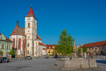 Fototapeta premium Church of saints Peter and Paul at the Peace square in Horazdovi