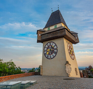 Clock tower in Austrian town Graz