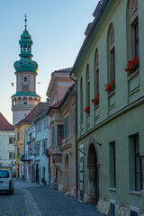 Fototapeta premium Sunrise view of the fire tower in Sopron, Hungary