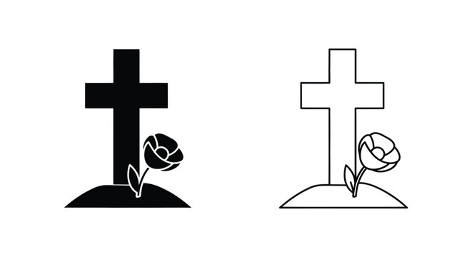 Set of 2 cemetery cross icons vector