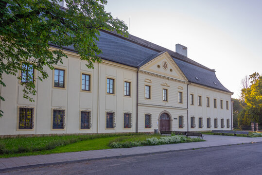 Sunset view of Kinsky palace in Valasske Mezirici, Czech republi