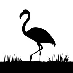 Obraz premium Flamingo silhouette vector art illustration of tropical bird standing in grass vector artwork