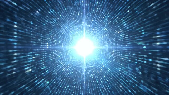 A blue tunnel of light, with lines radiating from a bright central core