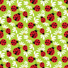 Cute Ladybug and Daisy Pattern. © Anggur