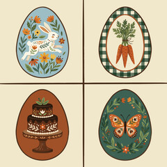 Fototapeta premium Easter Egg Designs with Bunny, Carrots, Cake, and Butterfly.