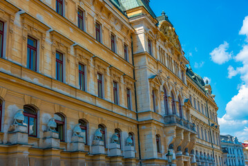 Fototapeta premium Colourful buildings at the old town of Litomerice, Czech republi