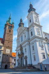 Obraz premium Black tower and Jesuit church in Klatovy in Czech republic