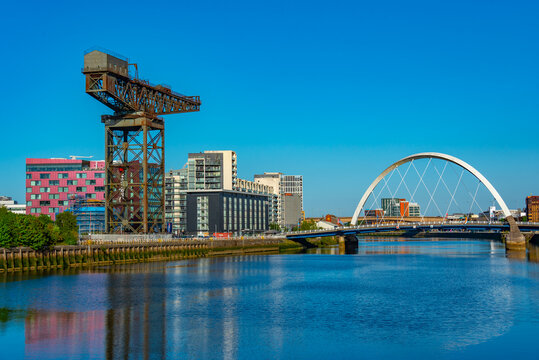 Riverside of clyde river , Finnieston crane and Clyde arch in Gl