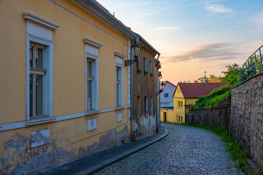 Sunrise view of colourful buildings at the old town of Litomeric