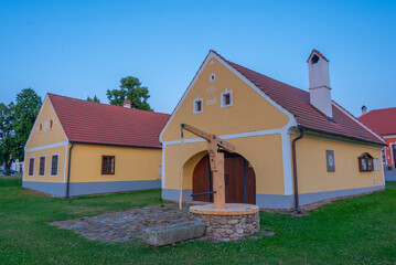 Fototapeta premium Sunset view of traditional south Bohemian village Holasovice, Cz