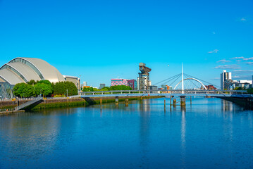 Fototapeta premium Riverside of Clyde river with SEC Armadillo building in Glasgow,